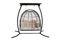 Кресло подвесное Беатрис арт.7036 (стойка+основание.черн.,корзн.корич.,подуш.беж. 2уп. (Т))