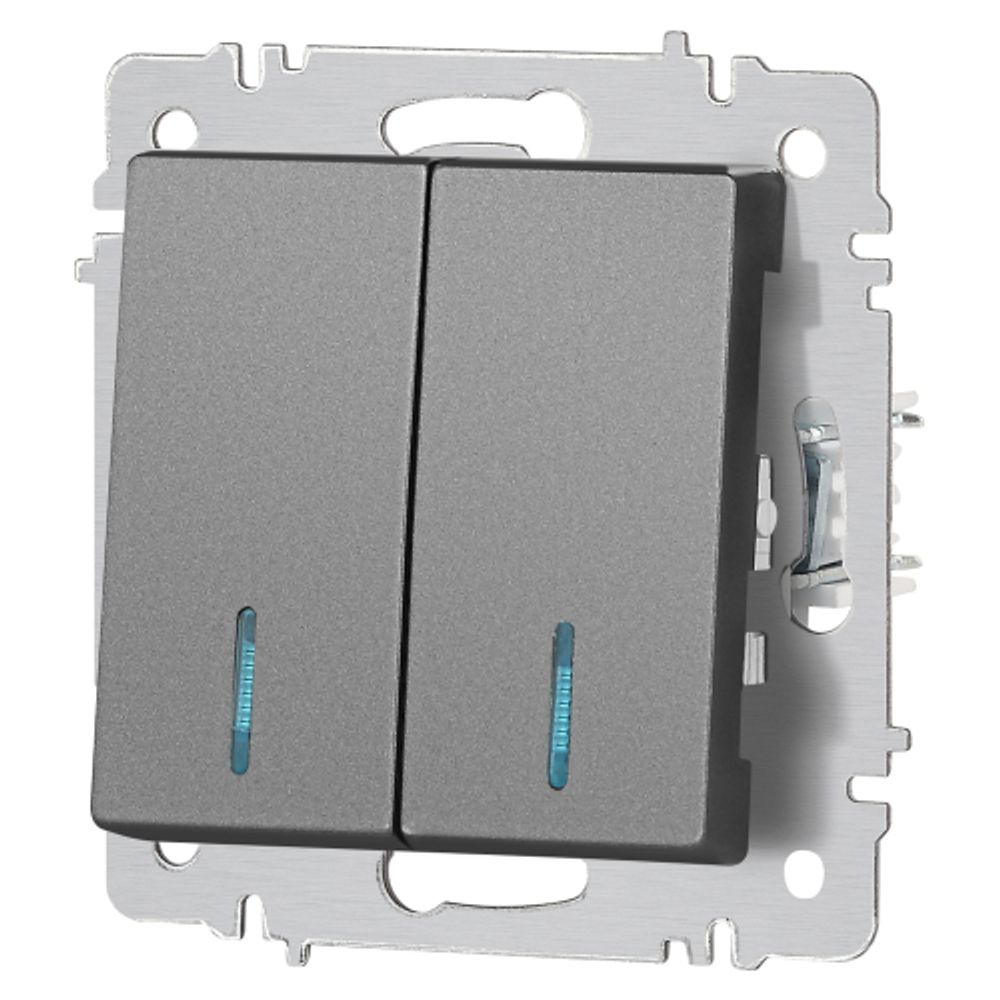 Выключатель Intro Accent 6-105-07 двойной с подсветкой, 10А-250В, IP20, СУ, AL/CU, графит