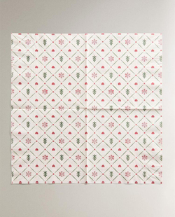 ZARA HOME НАБОР РОЖДЕСТВЕНСКИХ БУМАЖНЫХ САЛФЕТОК С ПРИНТОМ (20 ШТ.), КРАСНЫЙ