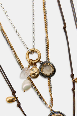 ZARA НАБОР ИЗ ТРЕХ ОЖЕРЕЛИЙ С КАМНЯМИ И ШАРМАМИ, ЗОЛОТОЙ/СЕРЕБРЯНЫЙ