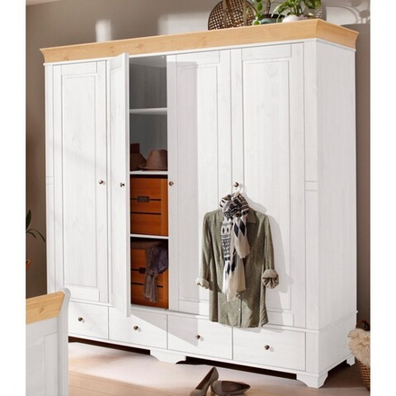 Шкаф 4х дверный с глухими дверями «Бейли» белый воск/антик