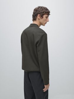Massimo Dutti Поло с длинными рукавами и деталями в рубчик, угольный