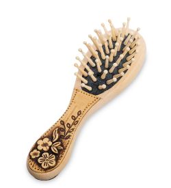 Народные промыслы BST-328/4 Массажная расческа деревянная «Полевые цветы» (береста)