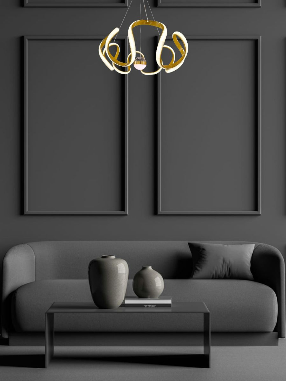 Люстра подвесная светодиодная Lanbos Риббон, LED 70 Вт, до 15 кв м, золотая