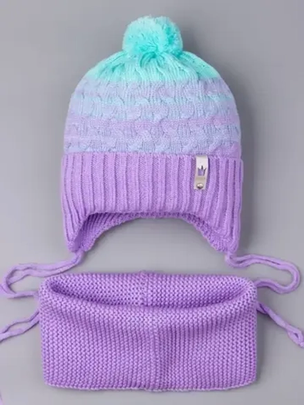 Шапка для девочки осенняя вязаная и снуд