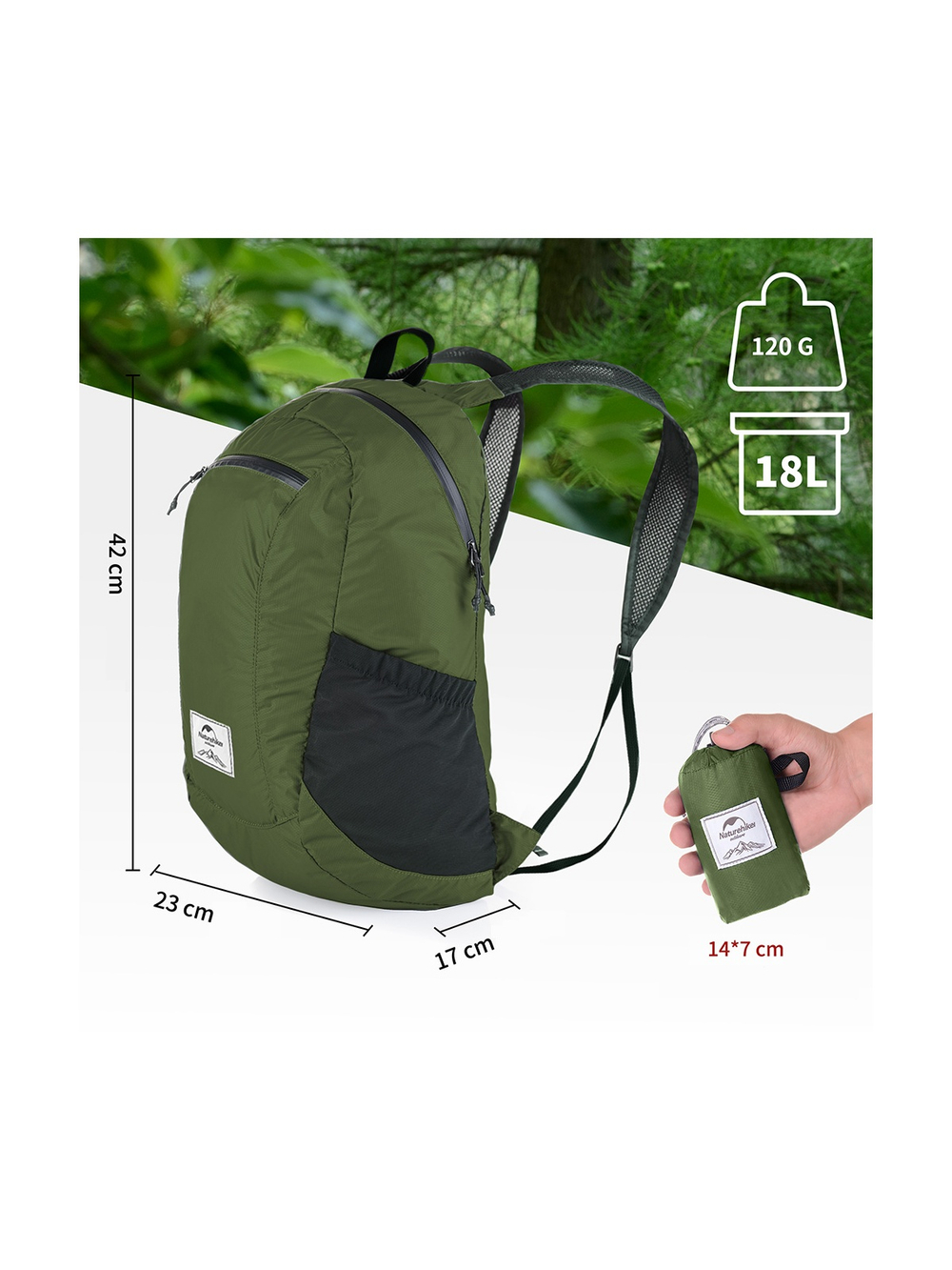 Рюкзак Naturehike 18L NH17A012-B Ultra-Light компактный зеленый