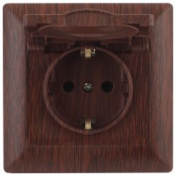 Розетка Intro Solo 4-203-10 с заземлением 2P+E Schuko с крышкой, 16А-250В, IP20, СУ, венге | Intro Solo