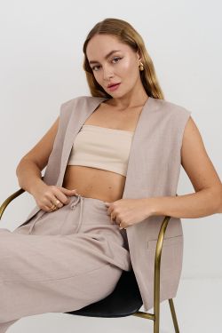 Жилетка свободная серо-бежевого цвета