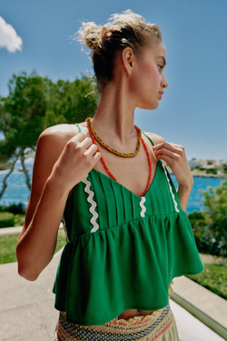 ZARA ТОП НА БРЕТЕЛЯХ ИЗ ЛЬНА, ЗЕЛЕНЫЙ