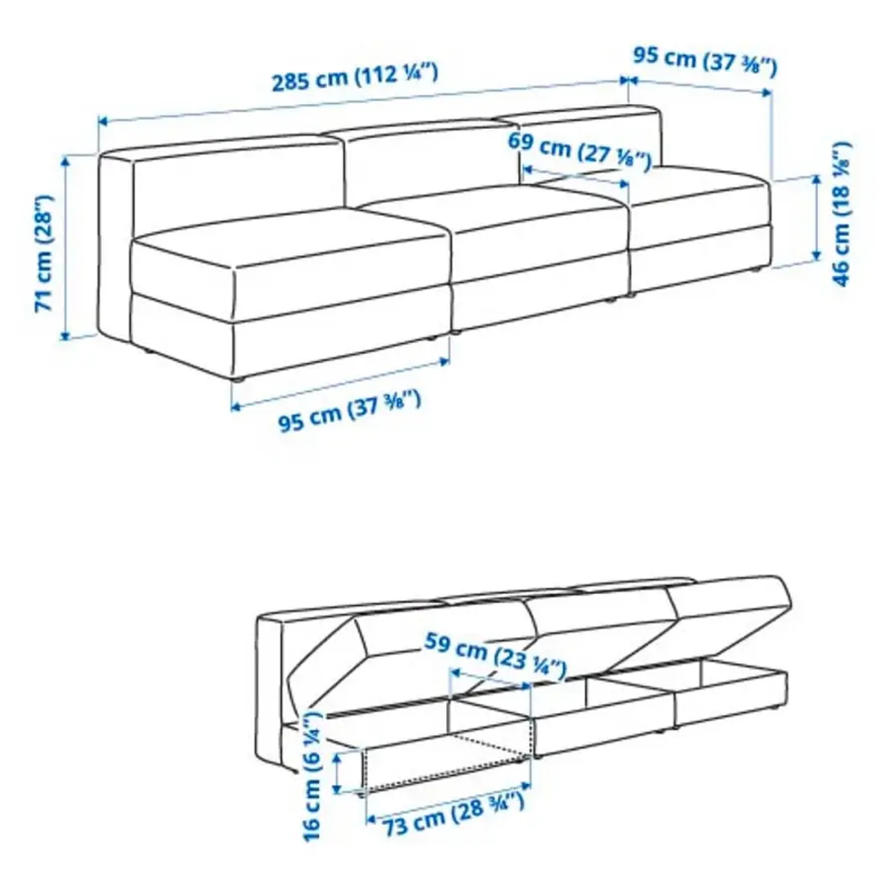 4-местный диван - IKEA JÄTTEBO/JATTEBO/ЯТТЕБО ИКЕА, 71х95х285 см, серый