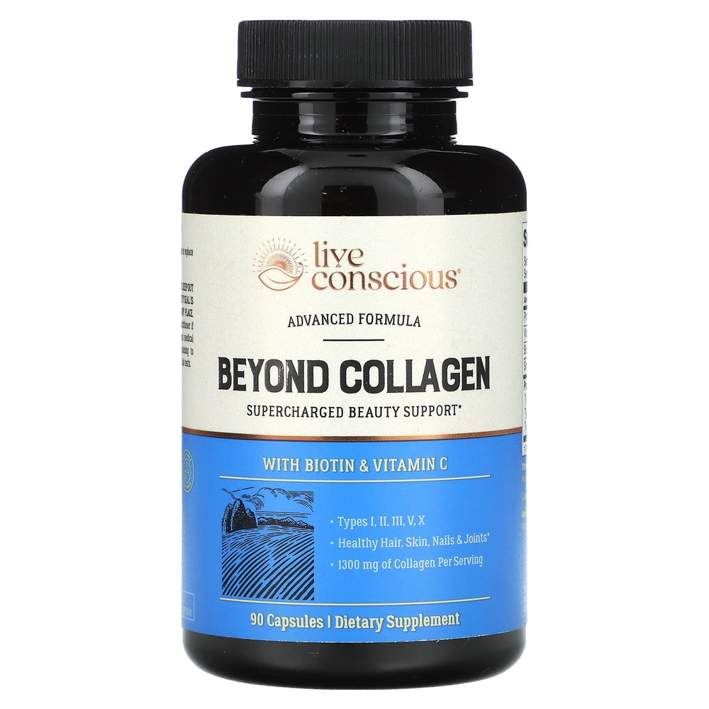Live Conscious, Beyond Collagen, с биотином и витамином C, 90 капсул