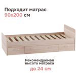 Кровать 90х200 см односпальная Боро, дуб сонома