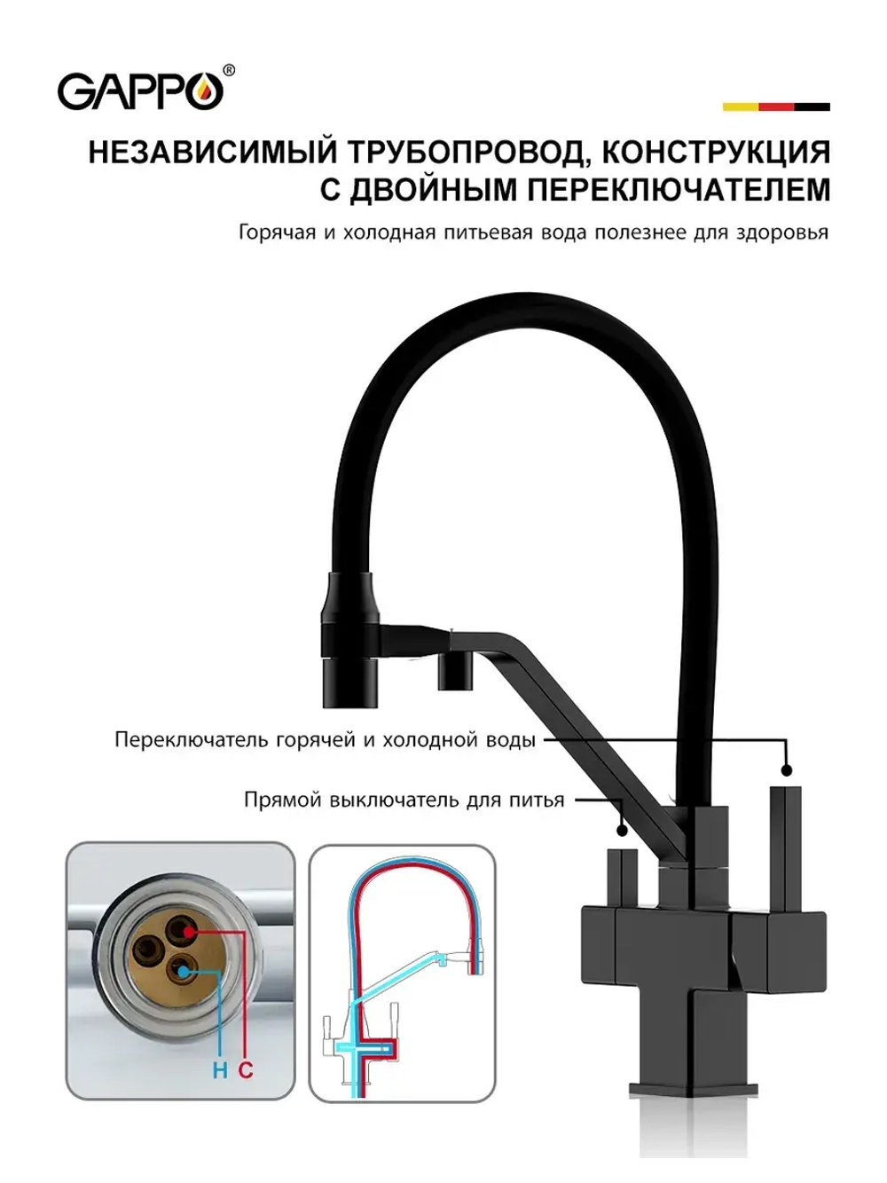 Смеситель для кухни с подключением к фильтру Gappo G4395-66
