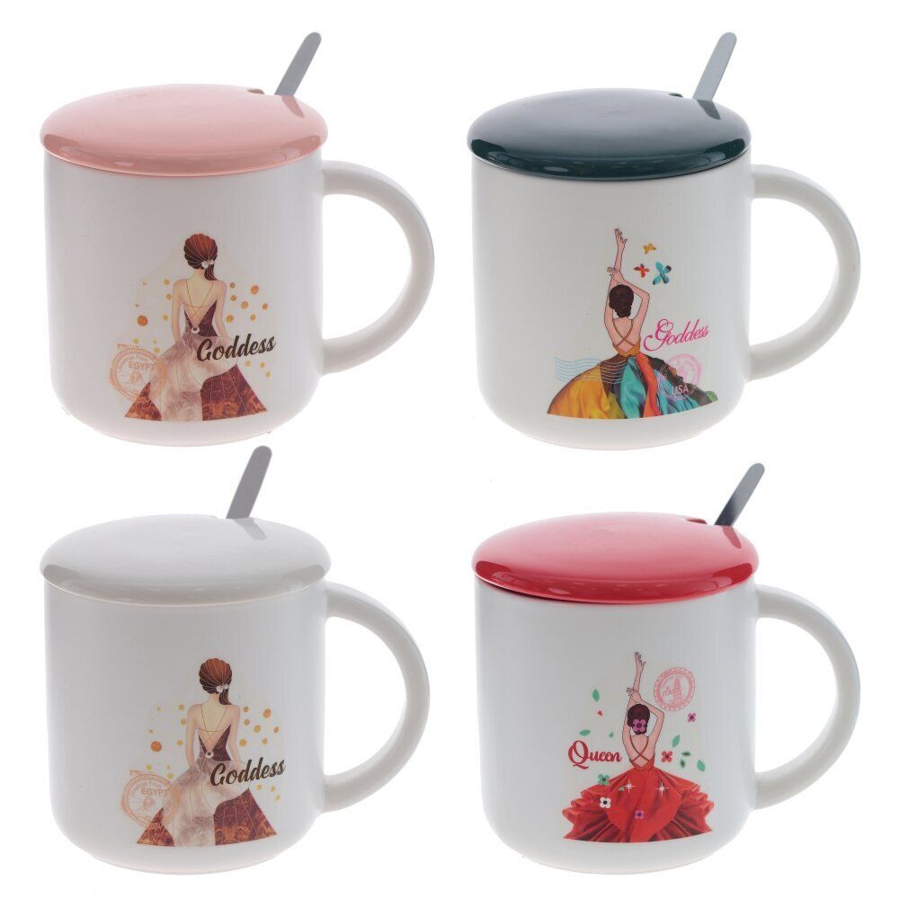 GAEM Кружка с крышкой и ложкой, 380 мл, L12 W9 H9,5 см, 4в.