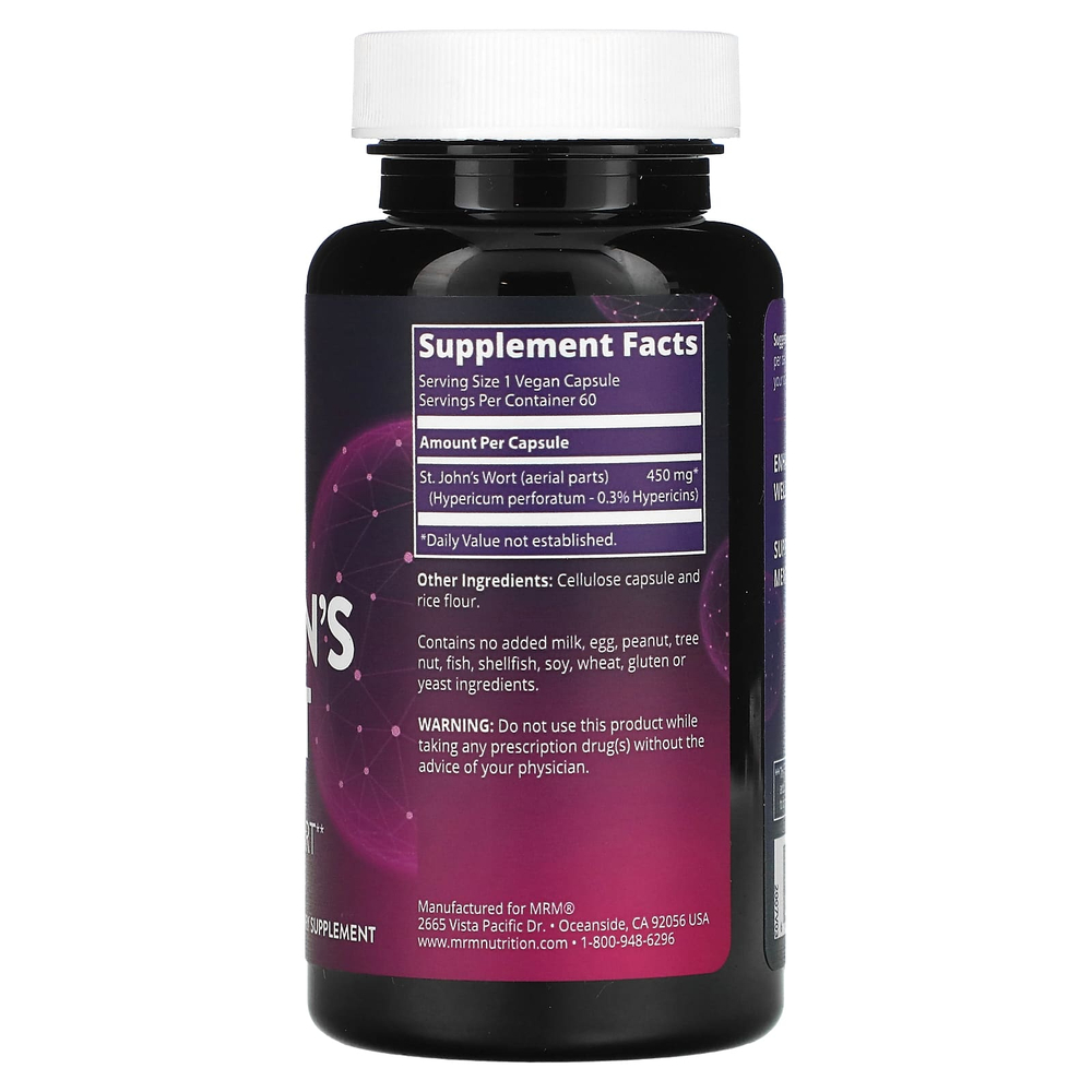 MRM Nutrition, зверобой, 60 веганских капсул (450 мг в 1 капсуле)