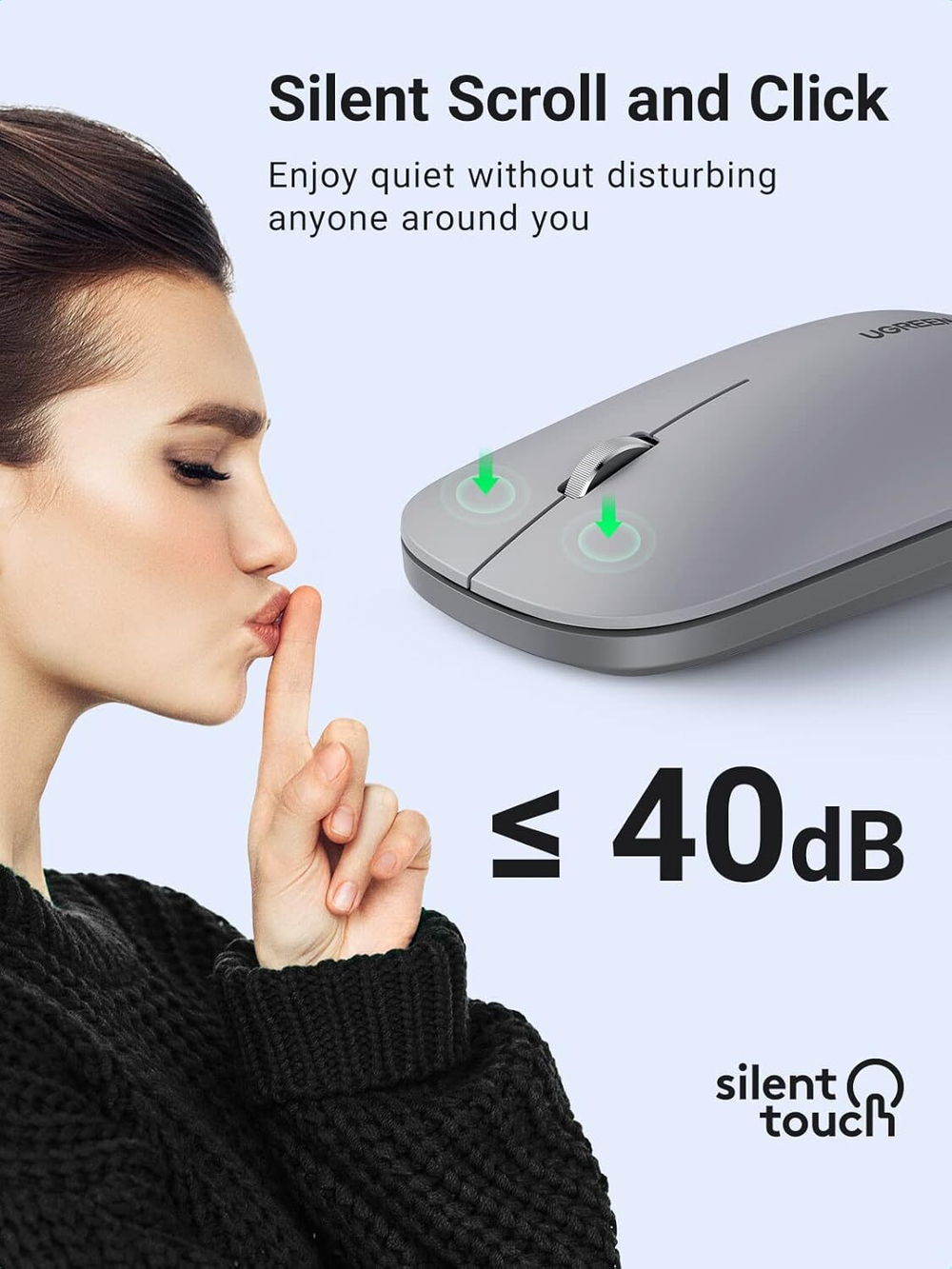 Мышь оптическая беcпроводная MU001, 2.4 GHz, Grey UGREEN 90373