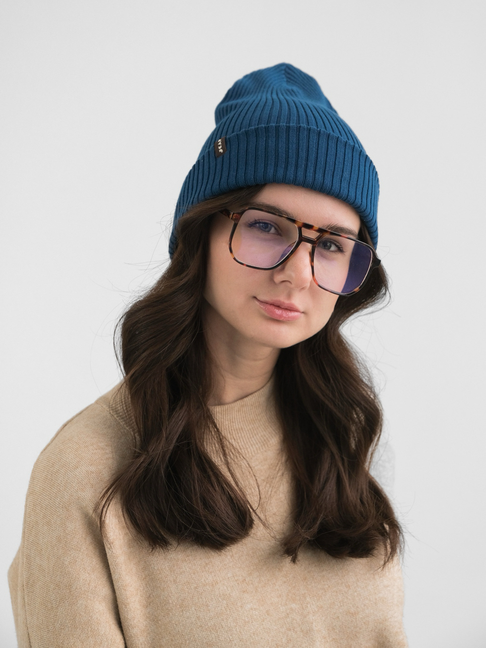 Шапка вязаная весенняя/осенняя МУЛА (Морская волна)