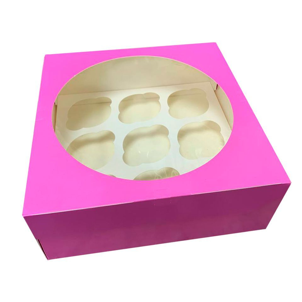 Комплект коробок на 9 капкейков розовых - 5 шт