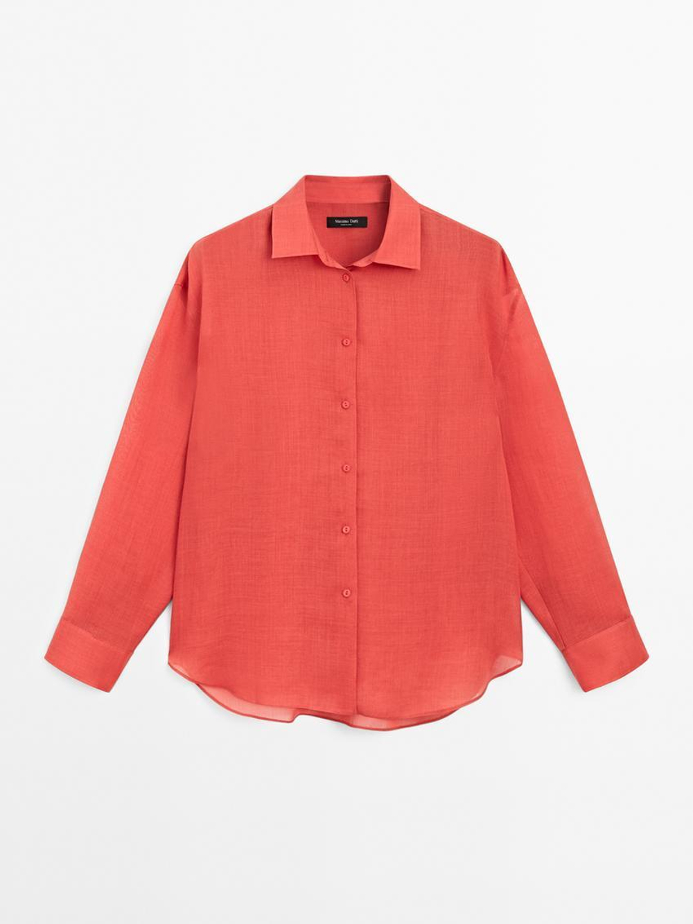 Massimo Dutti Рубашка свободного кроя из смесовой ткани рами, вишнево-красный