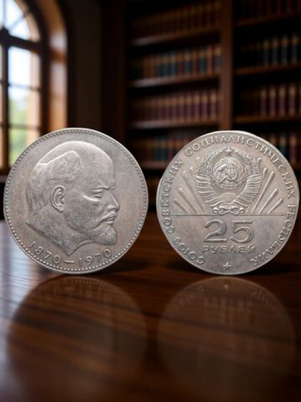 25 рублей 1970 года СССР 100 лет Владимиру Ленину Голова 1870 посеребрение Копия пробной монеты