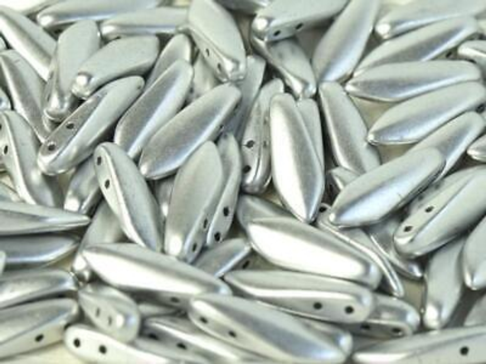 2-Hole Glass Daggers  5x16 mm Aluminium Silver
