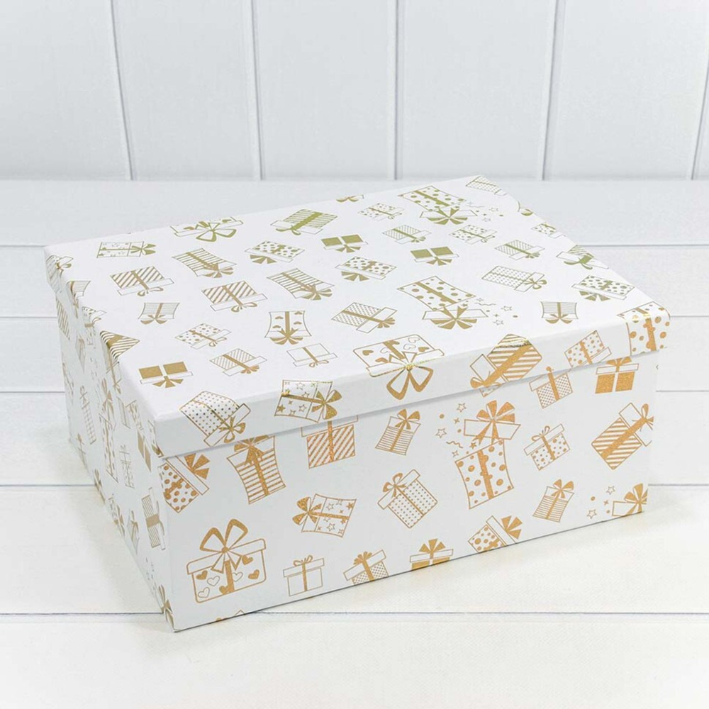 Коробка прямоугольная 30*22,8*13,3 НГ «Подарки» на белом