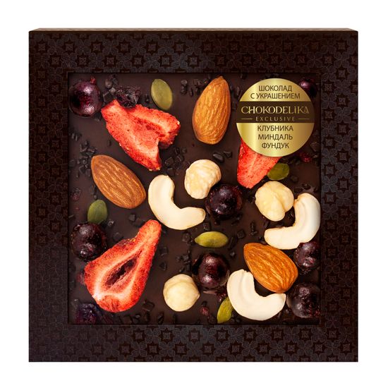 Шоколад темный "Клубника, миндаль, фундук" 75 гр