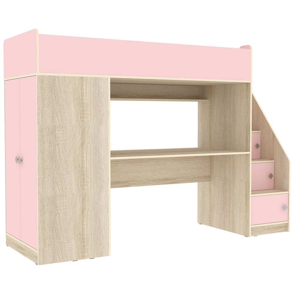 Кровать-чердак КарИВи Л-Ф606.3 75х190 Дуб Сонома Розовый