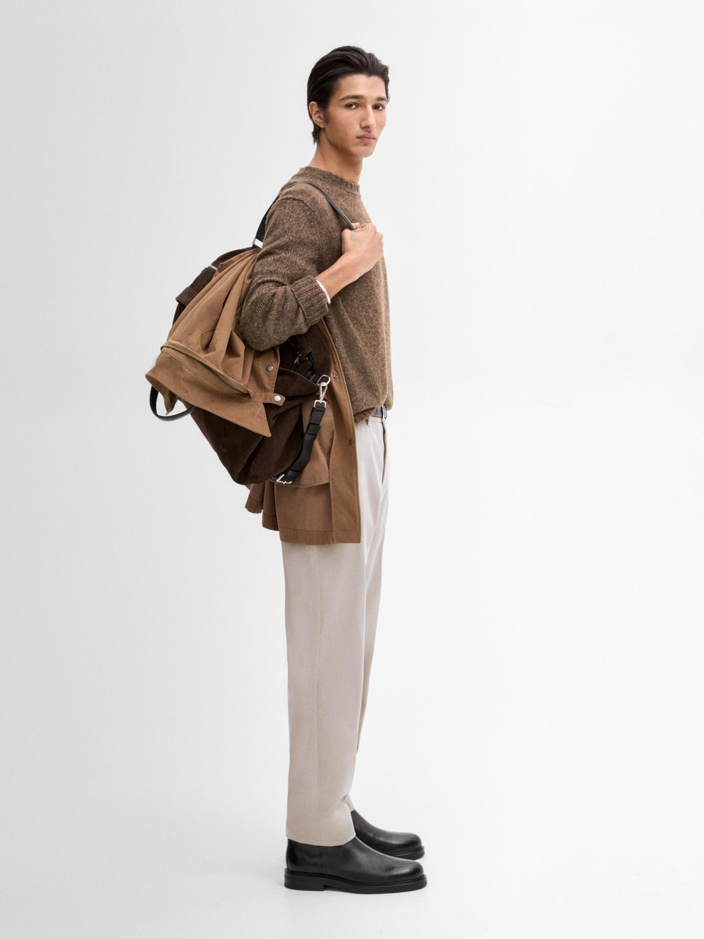 Massimo Dutti ТРИКОТАЖНЫЙ СВИТЕР ИЗ СМЕСОВОЙ МЕРИНОСОВОЙ ШЕРСТИ, ПЕСТРО-КОРИЧНЕВЫЙ