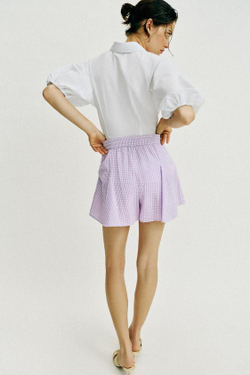 ZARA ЮБКА-ШОРТЫ В КЛЕТКУ ВИШИ С ВОЛАНАМИ, ЦВЕТ МАЛЬВЫ