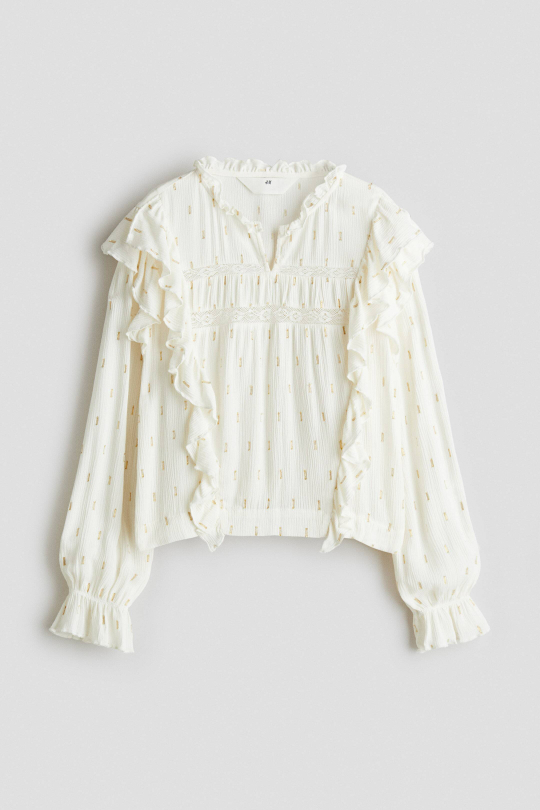 H&M Блузка с рюшами, кремовый