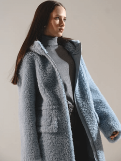 Шуба из 100% шерсти мериноса, голубая, Severina