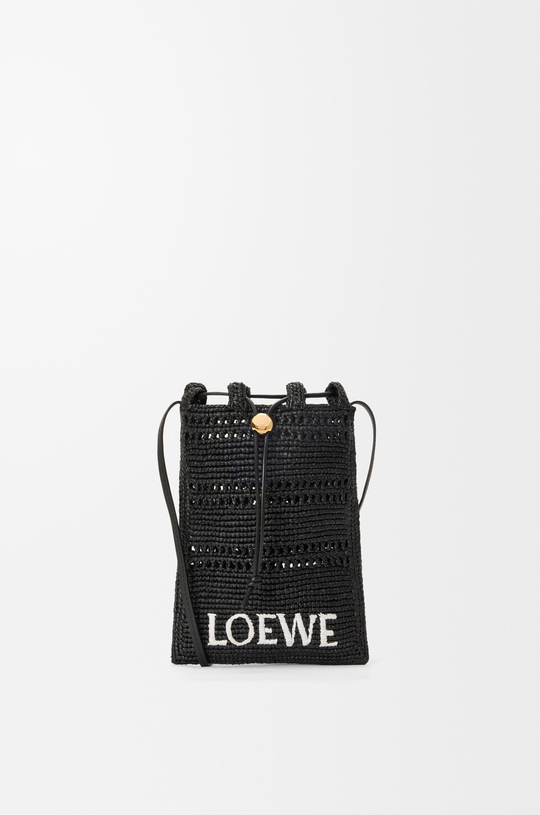 Loewe Сумка-мешок Patch Crochet на шнурке из телячьей кожи и рафии, черный