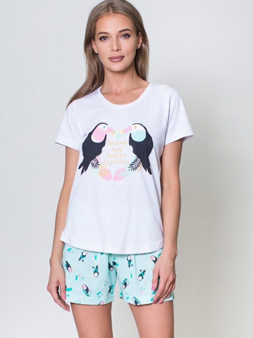 Оригинальная пижама с шортами (Размер: S) (Цвет: зеленый с серым)