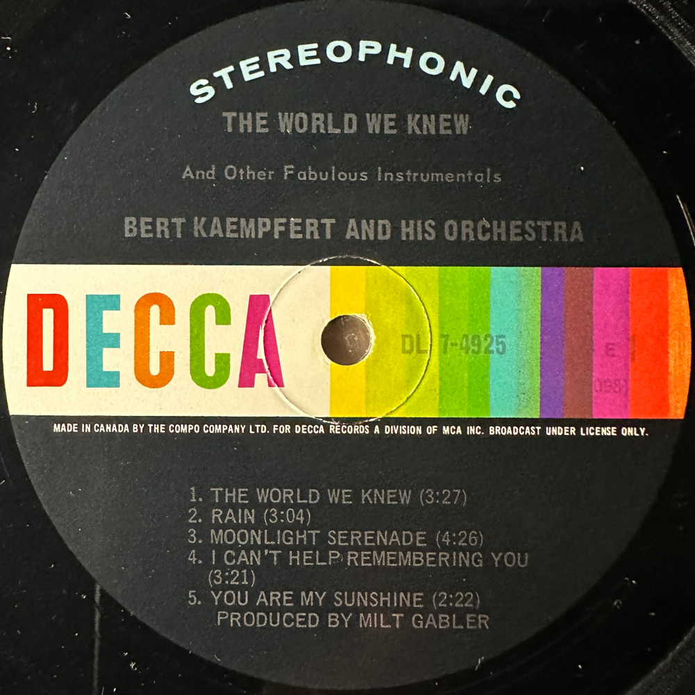 Bert Kaempfert & His Orchestra ‎– The World We Knew (Канада 1967г.)