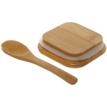 Банка для продуктов стеклянная 550мл «Хай-Тек» с бамбуковой крышкой и ложкой, квадратная 8*12см