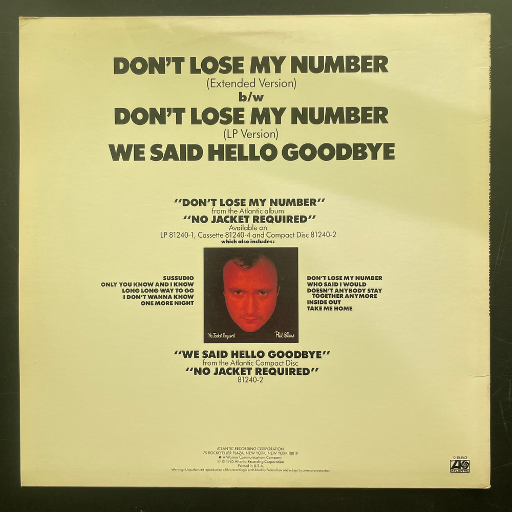 Phil Collins ‎– Don't Lose My Number (США 1983г.) EP