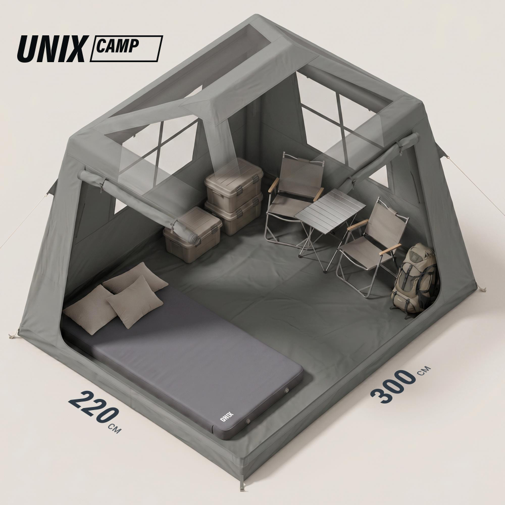 Надувная палатка UNIX Camp Vega 3х2 серый (+ навес)