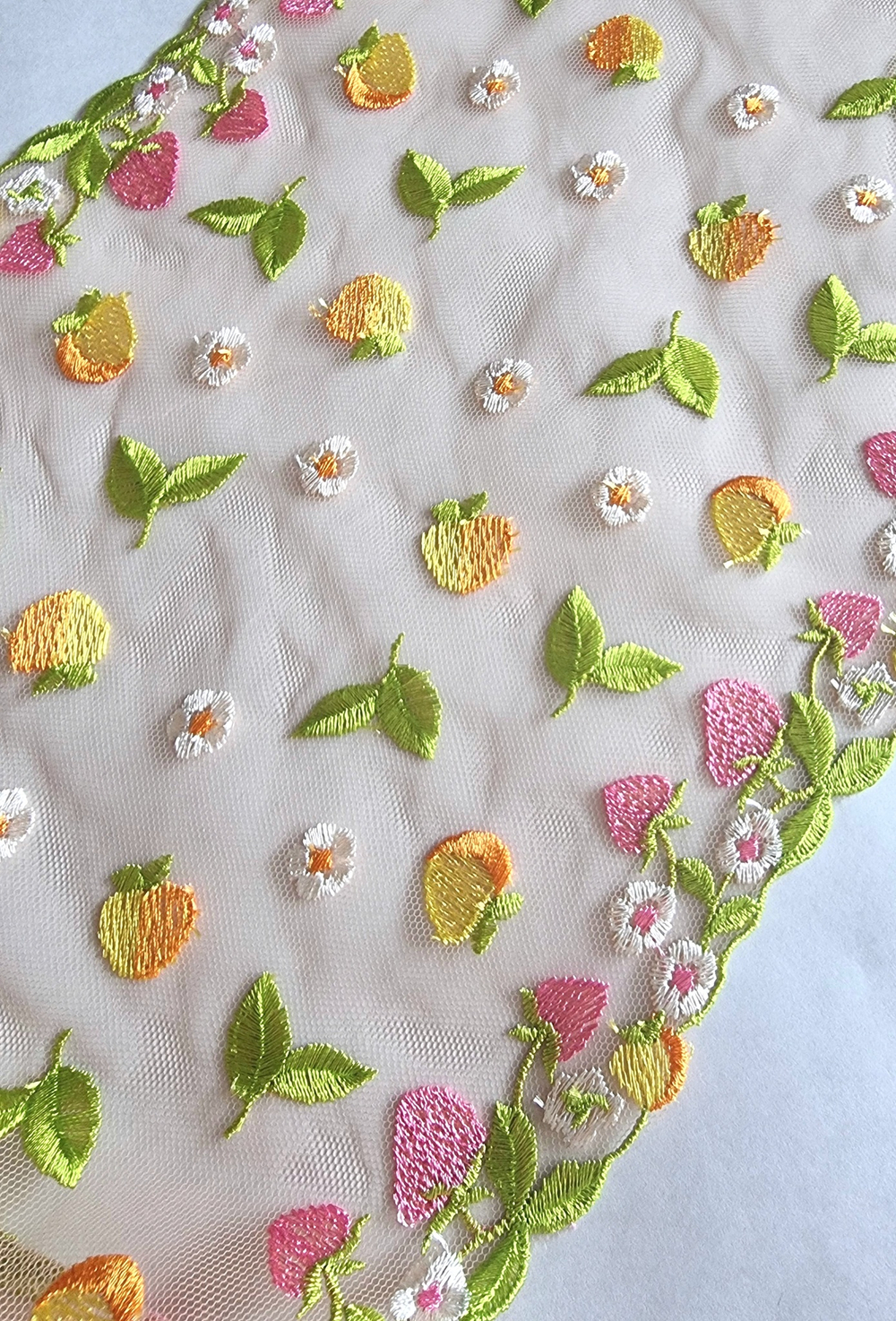 Вышивка на сетке с фруктами К213