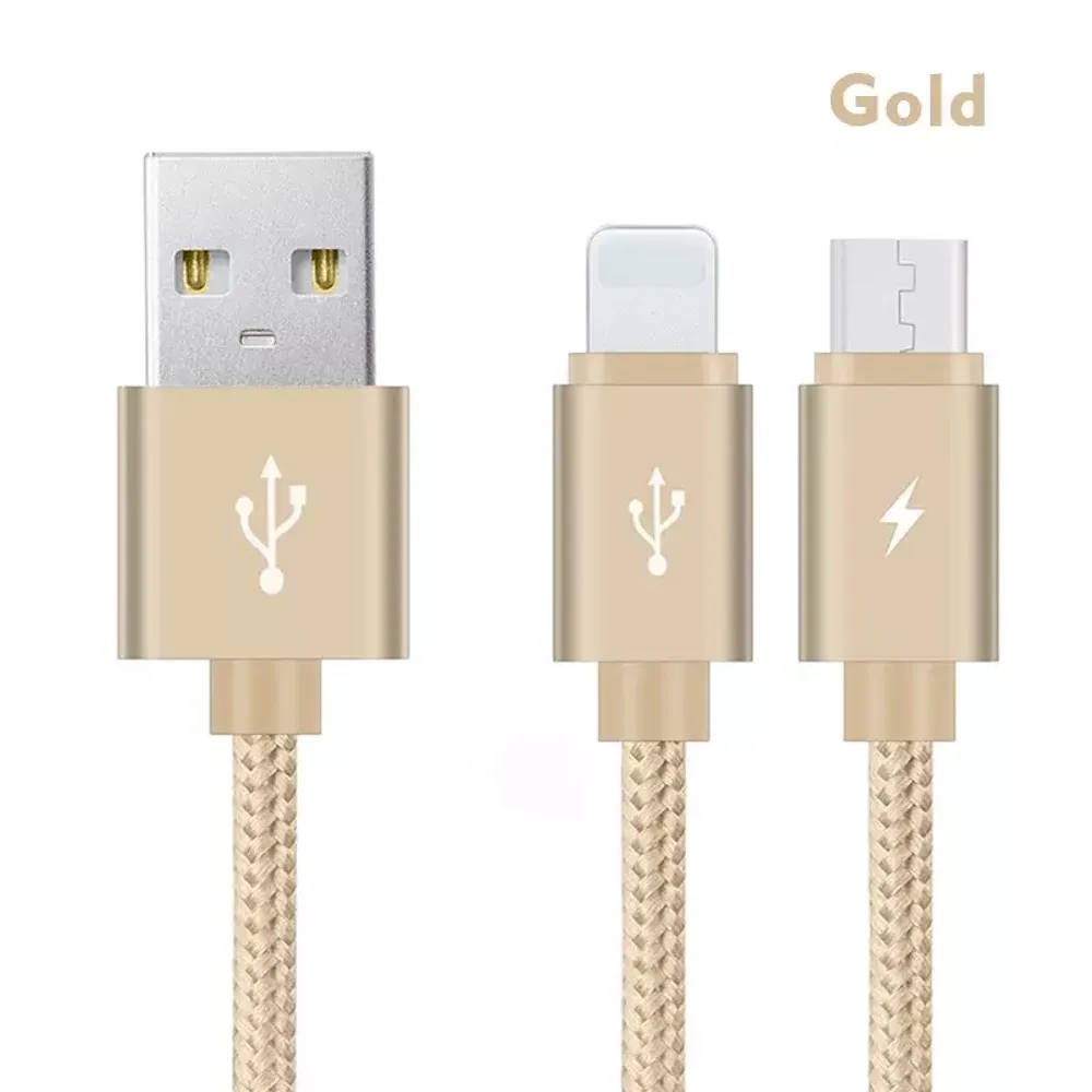 USB cable (2 в 1) Lightning/micro Karra 2А gold