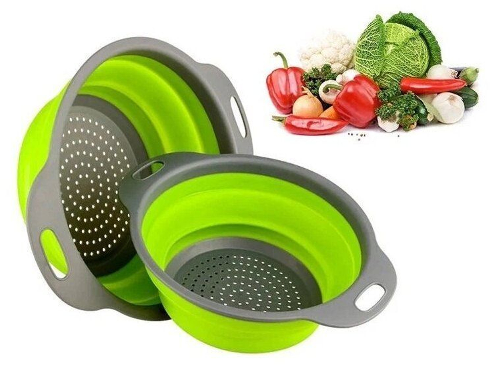 Набор дуршлаг силиконовый, складной, кухонный аксессуар для мытья фруктов и овощей, стильный,  2 шт (диаметр 22/9), красный