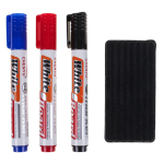 Набор маркеров для доски 3шт с губкой для стирания в наборе