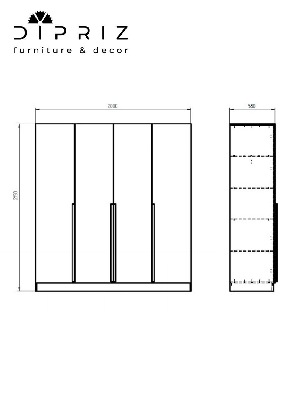 Шкаф распашной четырехдверный Джамбо+ с дубовыми ручками, белый, 215х200х58