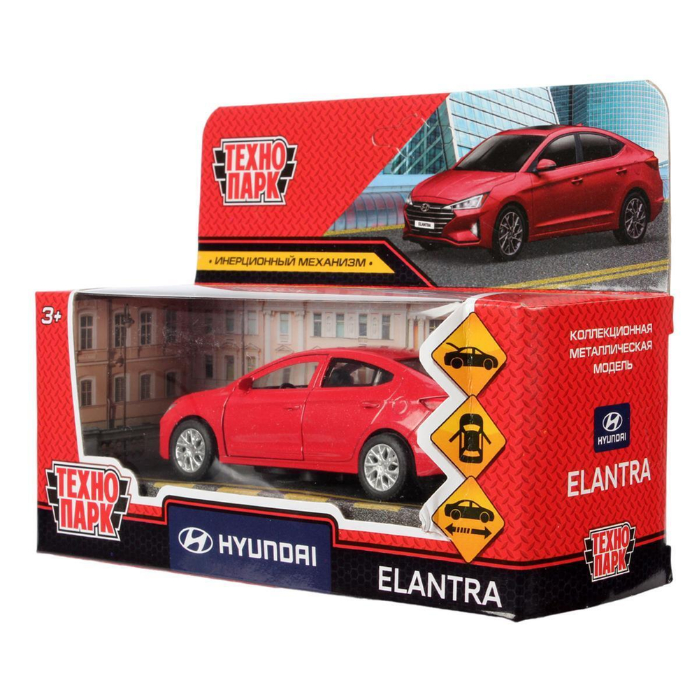 Модель ин. мет. "Hyundai Elantra" 12см, двери, багаж, красный, коробка ELANTRA-12-RD (Технопарк)