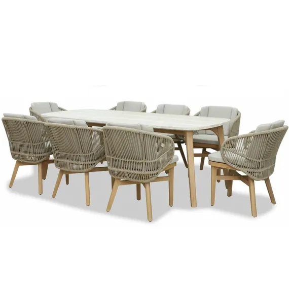 Комплект уличной мебели Mali из массива эвкалипта и травертина, стол 225х100 см, 8 стульев