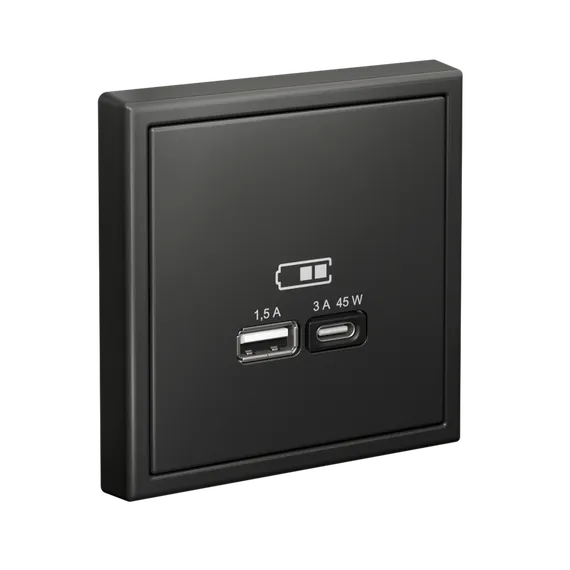 Розетка USB ArtGallery тип A+C 45Вт QC PD высокоскор. ЗУ механизм базальт SE GAL001429