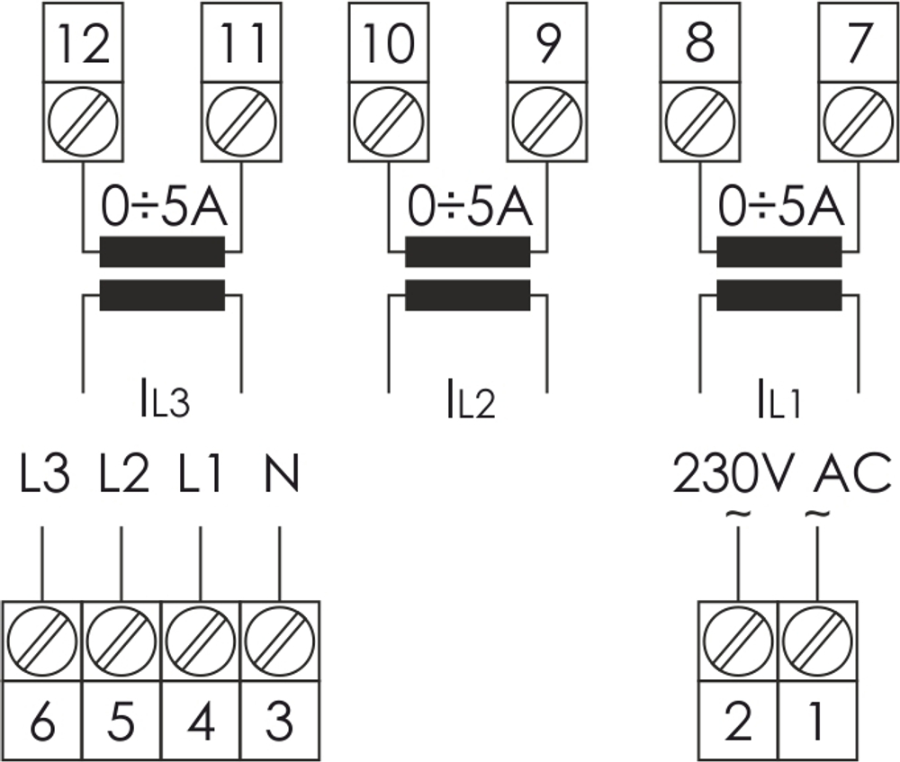 Указатель многофункциональный DMM-4T (мультиметр щитовой) 3-фазн. Uизм. 3х(12-400V AC) Iизм. 0.05-5; 1-9000 (с внешними ТТ) fизм. 10-100Гц Uпит. 120-240В AC F&F