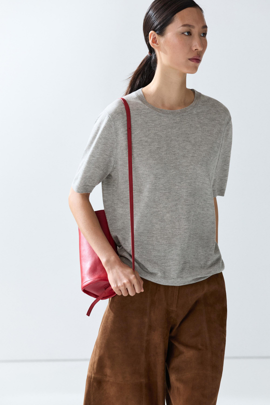 Massimo Dutti Тонкий шерстяной джемпер с короткими рукавами, пестро-серый