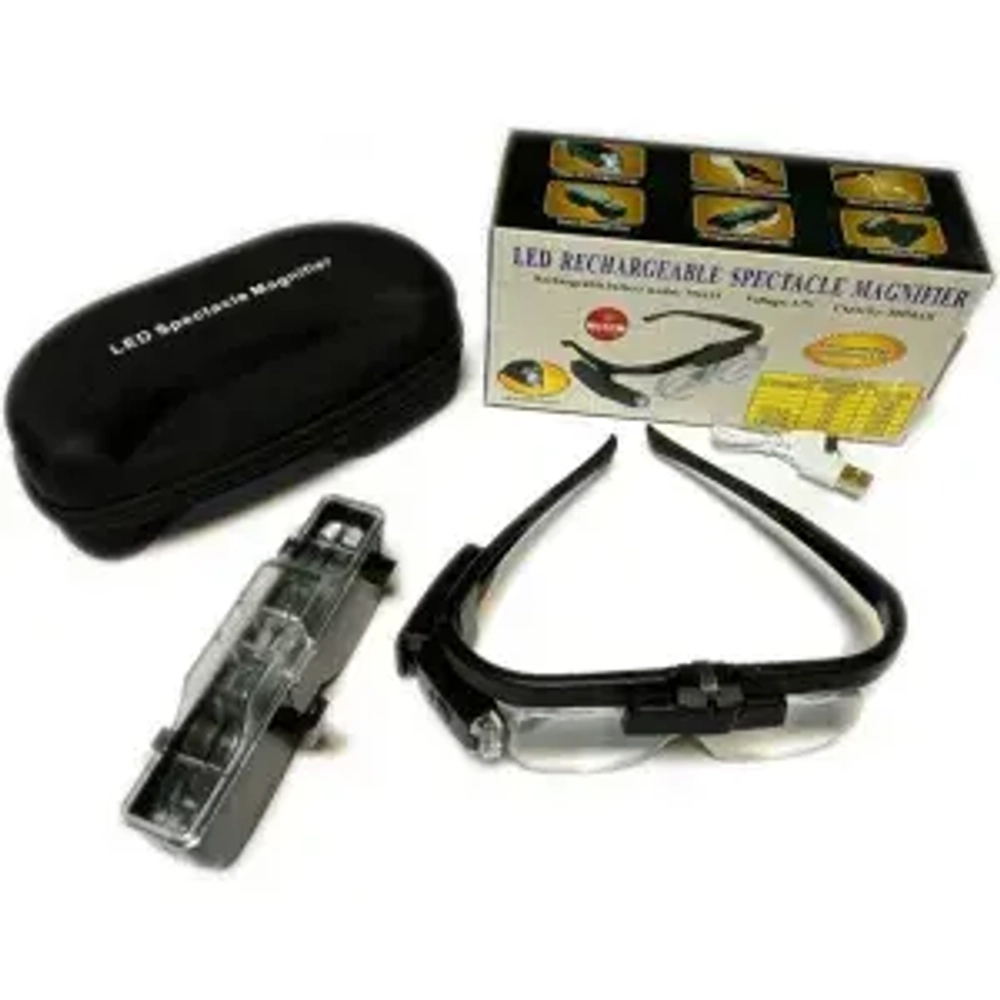 Лупа Kromatech налобная 1,5/2/2,5/3,5/4/4,5x, аккумуляторная, с подсветкой (2 LED) 11642DC