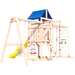 Детская площадка Fun Land неокрашенная с сеткой, рукоходом, качелями и плетенным креслом